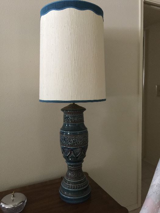 Pair of tall ceramic base table lamps   approx 44 ht