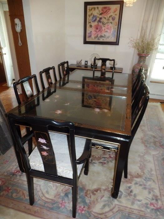 Oriental Dining Room Table w/8 chairs - 2 arm chairs and 6 side chairs 