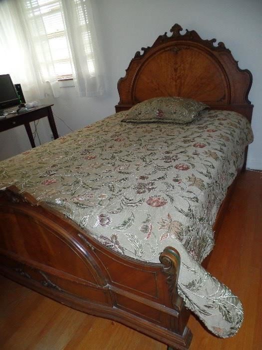 Antique  hand carved, Double bed with mattress; Man's dresser and Woman's dresser with mirror; in excellent condition