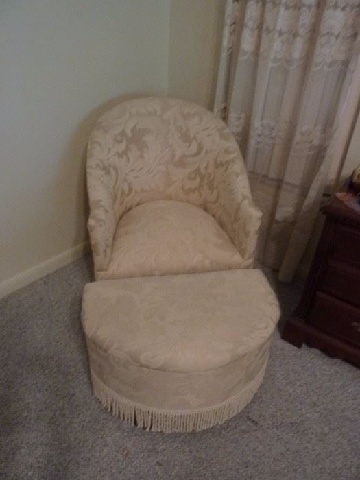 Ivory Boudoir Chair with Fringed Half Moon Footstool