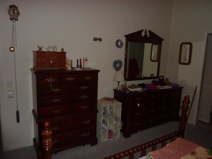 Chippendale Style Tall Chest and Long Dresser with Mirror
