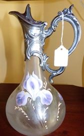 Antique Victorian handpainted carafe with silverplate 