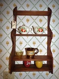 Antique wall shelf, Copper luster mug, etc.
