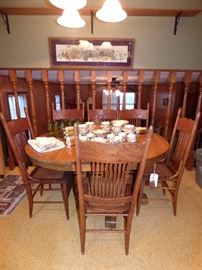 Vintage oak table with 6 pressed back chairs
