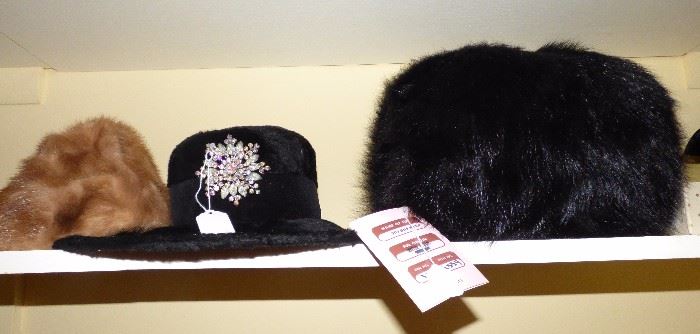 Vintage mink & another hat, Dyed Fox Hand Muff