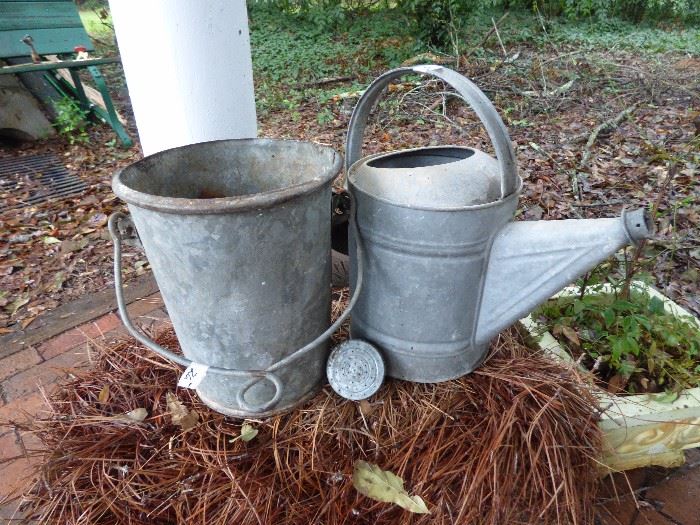 Old well bucket & galvanized watering can