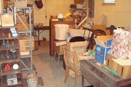 View of basement of items to be sorted & listed.