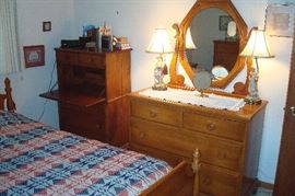 Beech wood mid century desk and dresser to bedroom suite.