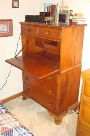 Close up of beech wood mid century desk/chest.