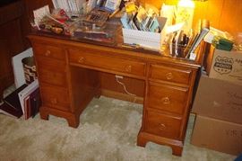 Mid century maple desk and misc.