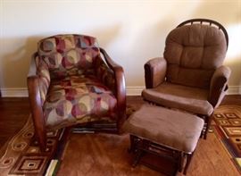 Occasional chair and glider with gliding stool on Rug