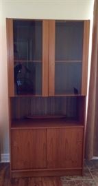 Teak hutch with smoked glass doors