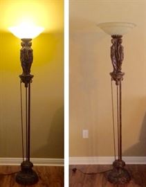 Torchiere Metal Floor lamp with Caryatids