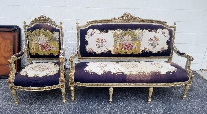 Great antique French needle point chair and settee in super condition.