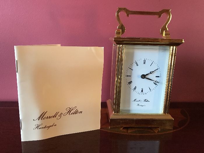 Boxed Morrell and Hilton Brass and Glass Carriage Clock