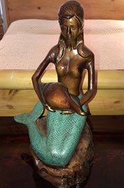 Signed Mermaid bronze, signed, lighted