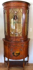 Demi-lune, hand painted, French, late 1800s, Satinwood.