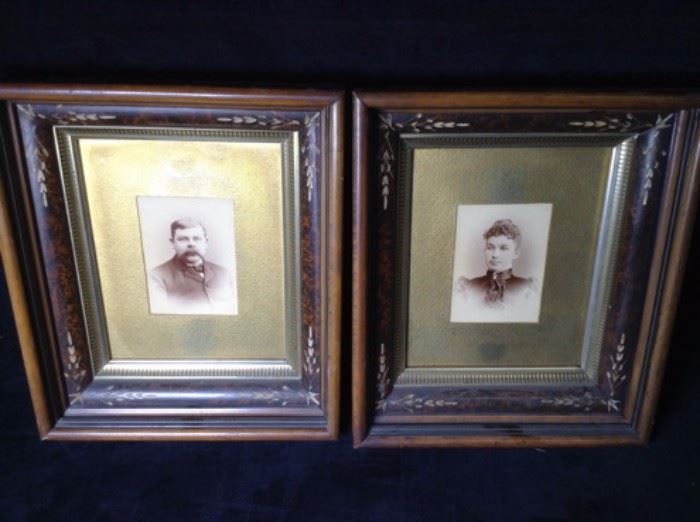 Framed antique photos of couple