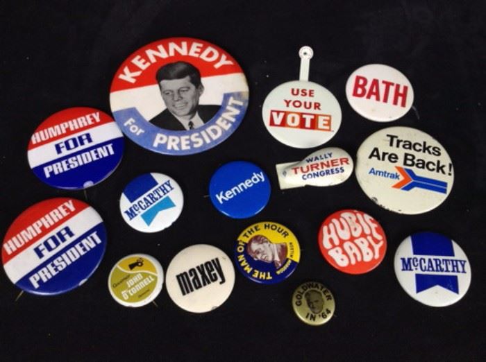 Political Pins Kennedy Humphrey McCarthy Wilson and others