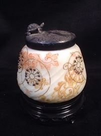 Vintage glass bowl with turtle motif lid