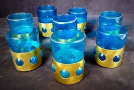 Vintage brass wrapped blown glass tumblers