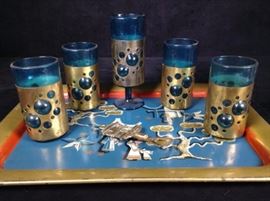 Brass wrapped blown glass tumblers