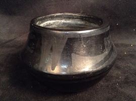 Native American San Ildefonso Black Pottery signed