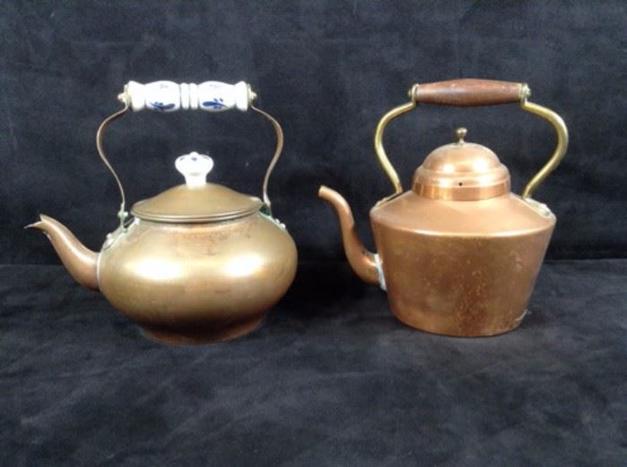 Copper and Brass tea kettles