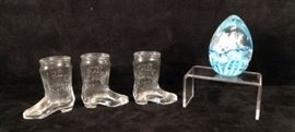 Shot glasses and Mt. St Helens ash egg