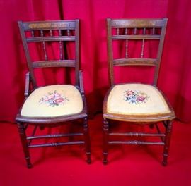 Two petit point parlor chairs.