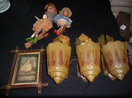 antique wall lights / marionettes  /etc