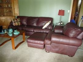 leather sofa / chair with ottoman 