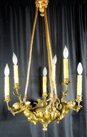 Antique French Dore Bronze Cherub Chandelier