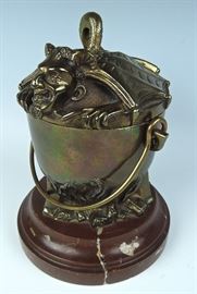 Rare Antique Bronze "Devil in Cauldron" Ash Receiver"