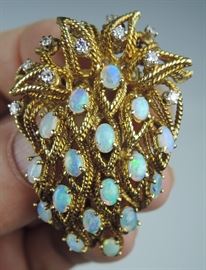 Beautiful 18k Opal & Diamond Pin signed "LeTriomphe"