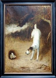 Large Dog Painting of a Jack Russell & Friend "Chasing A Rabbit" Signed Margaret Collyer