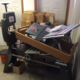 Shop Smith with lots of attachments. Base on wheels and easy to move.