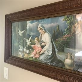 Old Framed print of Mary and child