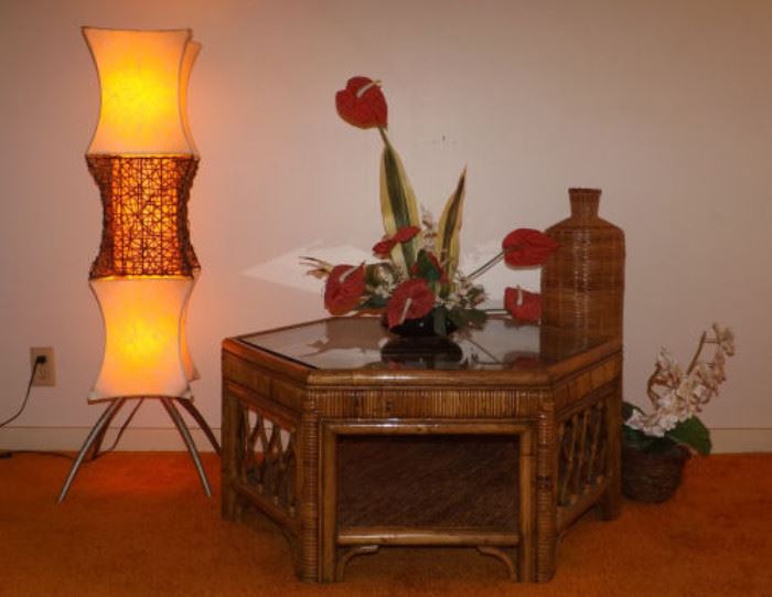 MFM008 Bamboo Rattan End Table and Décor Items
