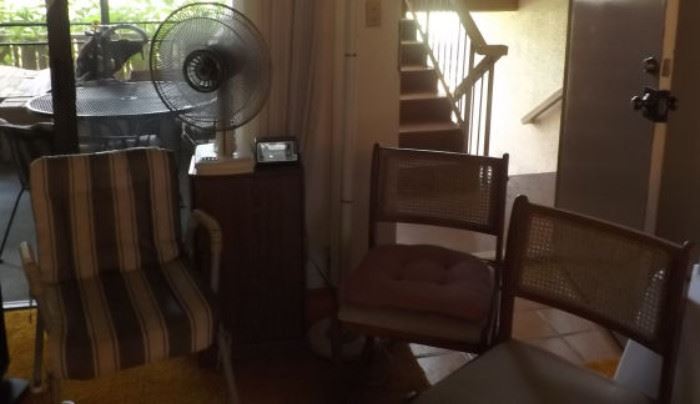 MFM043 Small Cabinet, Chairs, Clock Radio, Fan & Floor Lamp
