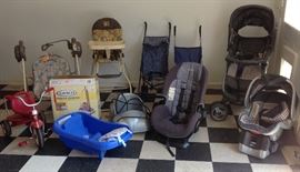 Just in time for that new baby, or grand mom who wants it all at her house. Everything you need for that special baby in your life. From strollers to swings to car seat matching carrier to high chair, bath and bike.