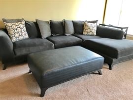 Black Sectional & Leather Ottoman: $1800