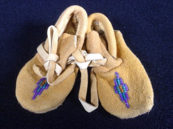 Beaded leather moccasins for infant