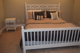 King Size White Wood Bed and Night Stand. Comfortaire Dual Adjustable Air Mattress Sold Separately or combined