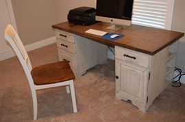 Riverside Furniture 62" X 28" Aberdeen Plank Top Desk with 3 drawers, File Storage, Media Storage, adjustable shelf storage, finished on front and back. Computer shown not for sale.