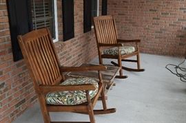 Large Stained Hardwood Rockers and Table