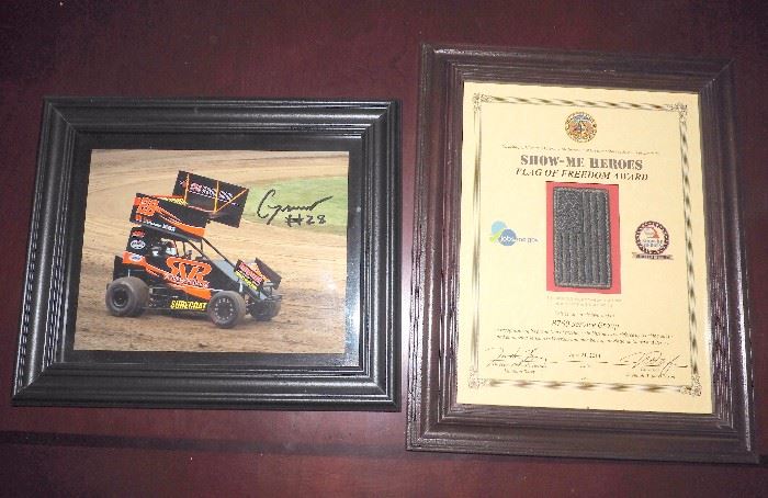 Showme Heroes Flag Of Freedom Award, Framed, And Autographed Raney Racing Outlaw Car Photo