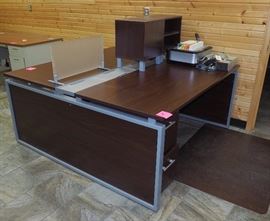 Single Pedestal Double Sided Desk Combo Unit, Adjustable Shelf Storage, And Frosted Glass Divider, 29.75"H x 65"W x 67"D, 2 Drawer File Cabinet
