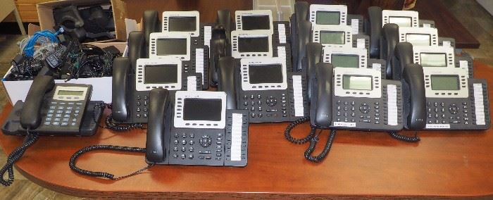Grandstream Advanced Enterprise HD IP Phones, Model #GXP2160, Qty 7, GXP2124, Qty 8, And Assorted Spare Parts And Cords