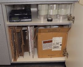 WeighMax 35 Lb Scale, FedEx Shipping Boxes, And Bags, Rolls Of Tape, Qty 82, Contents Of Cabinet